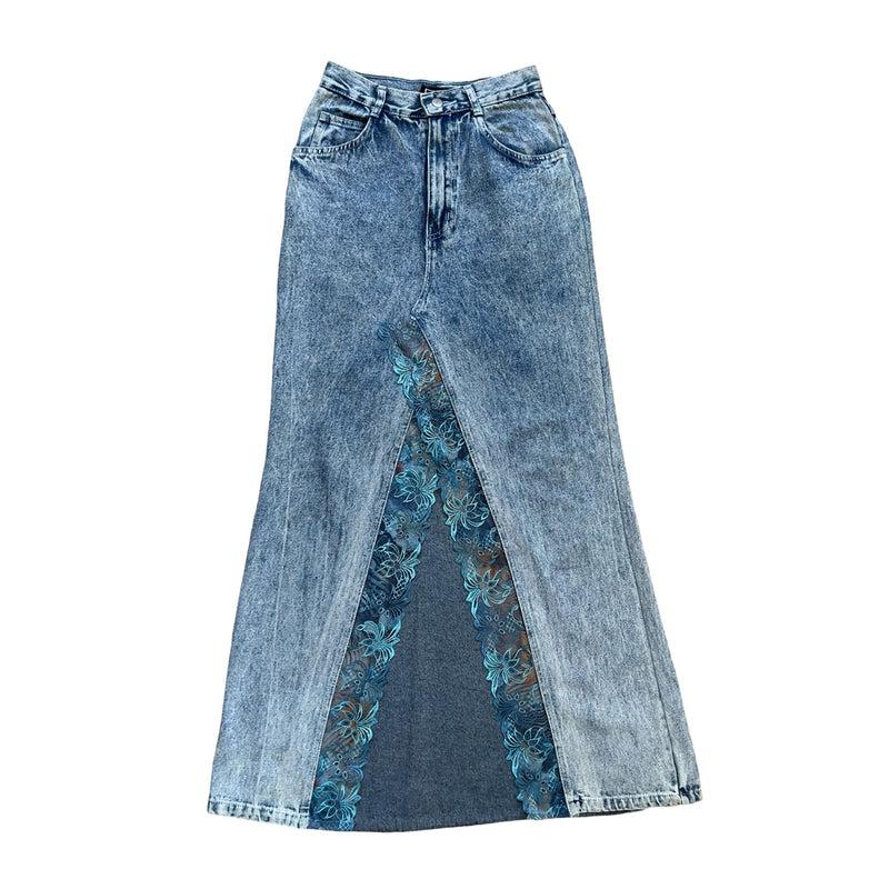 Denim Skirt In Blue With Side Bows