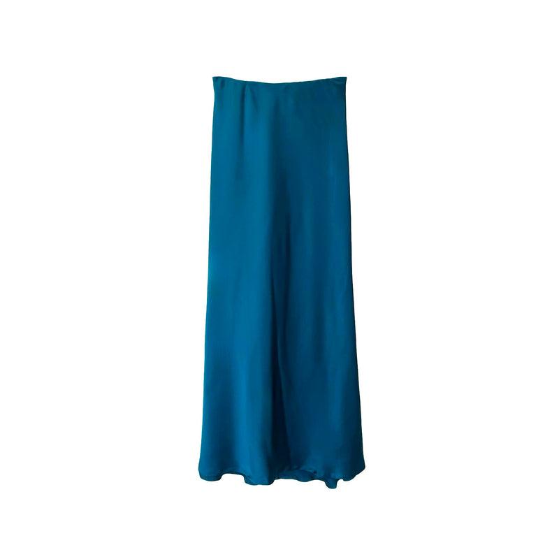 Amal Draped Satin Skirt in Peacock Blue