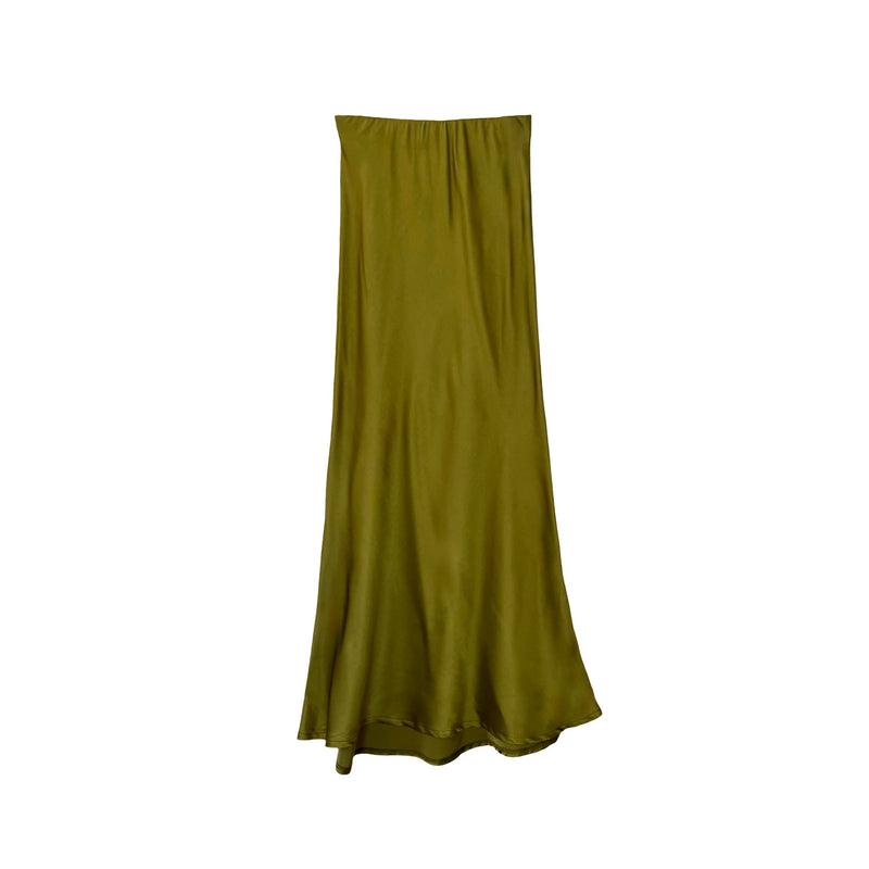 Amal Draped Satin Skirt in Chartreuse