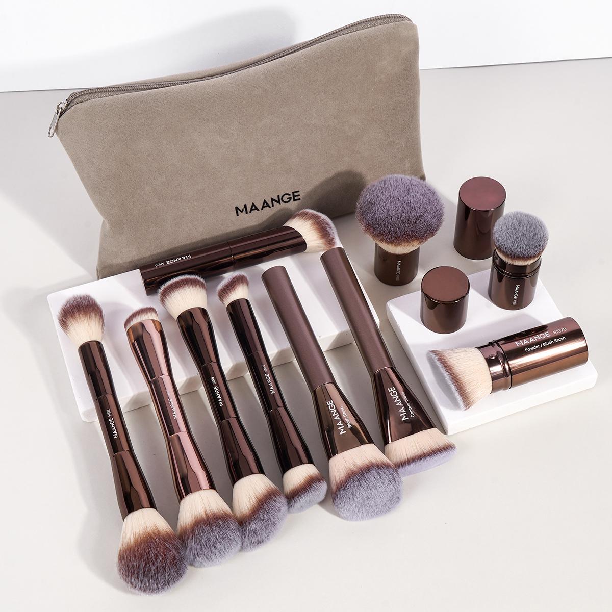 10 Pieces Makeup Brush with Bag- Coffee