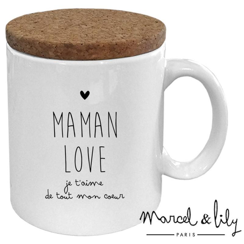 Mug avec son couvercle en liège « Maman Love »