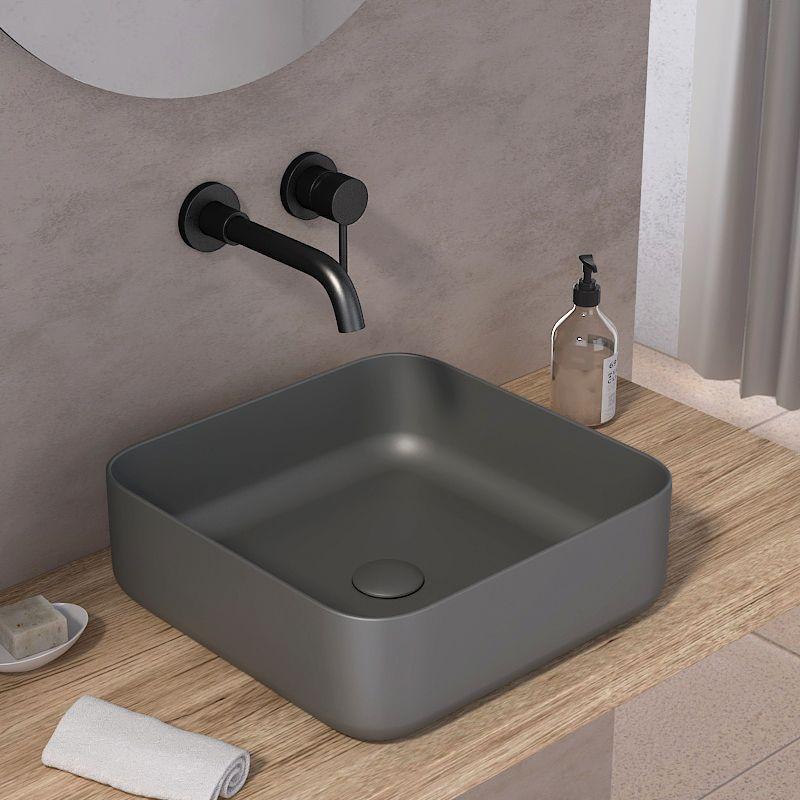 Vasque à poser grise, carrée viviane avec bonde receveur