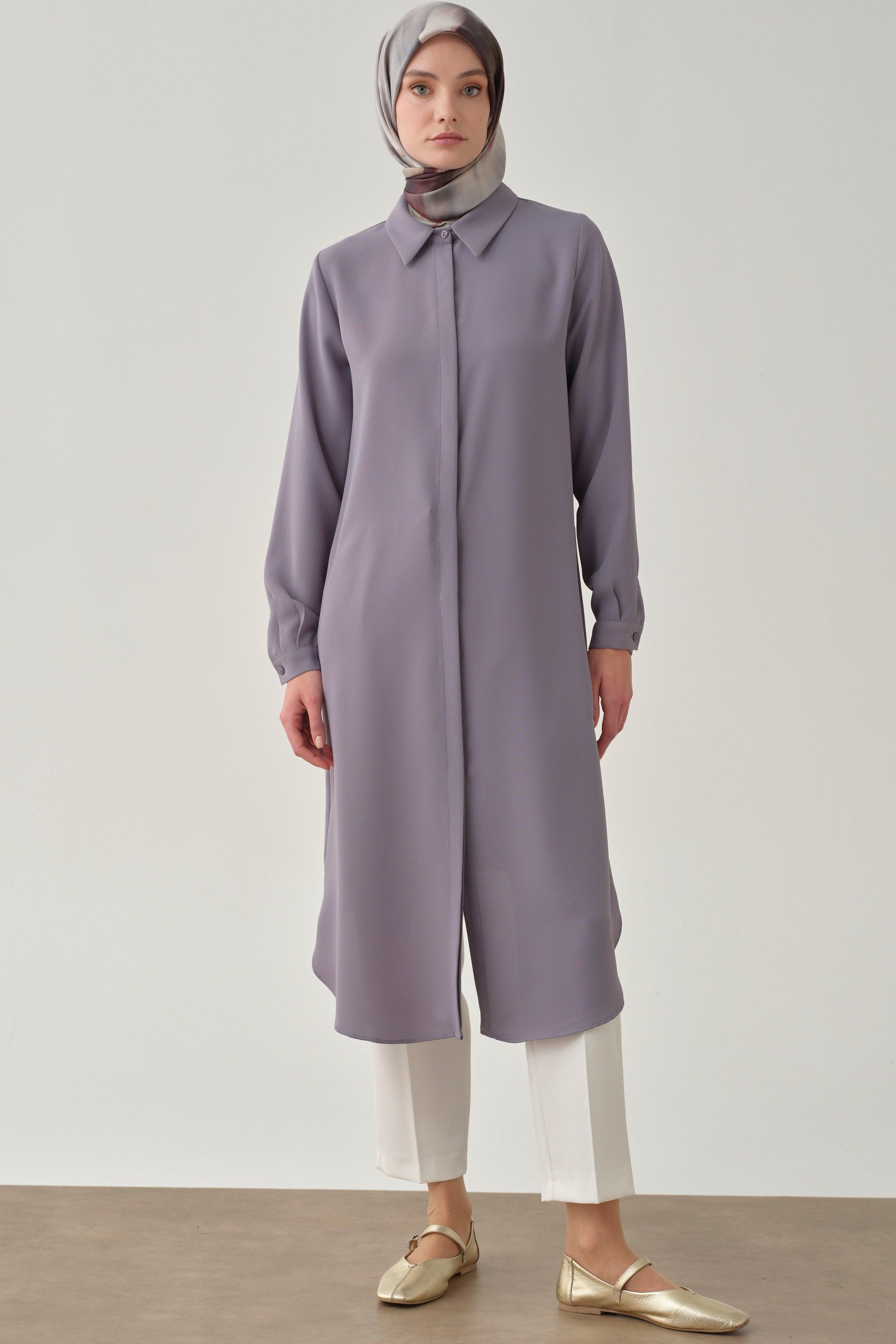 Tunique basique à patte de boutonnage cachée - Lilas