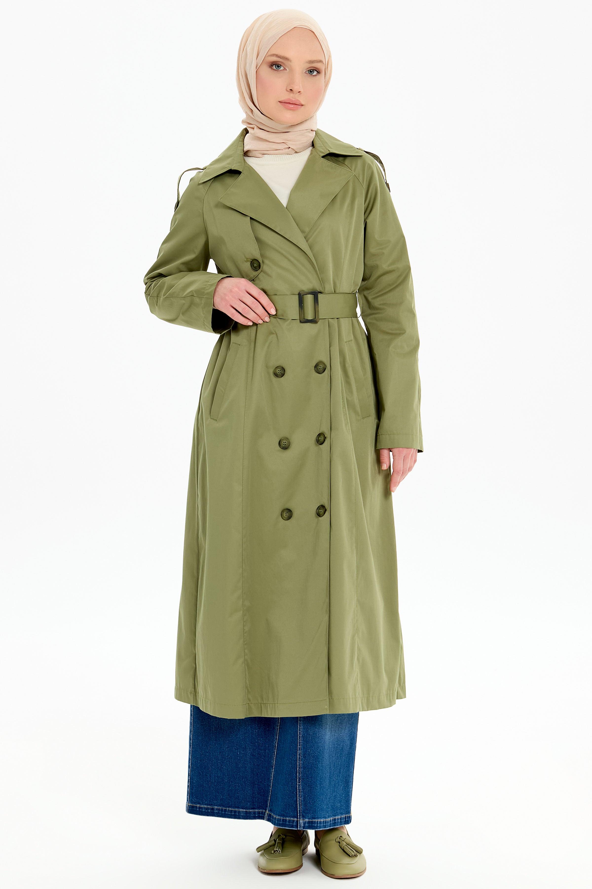 Trench-coat à épaulettes et ceinture - Kaki