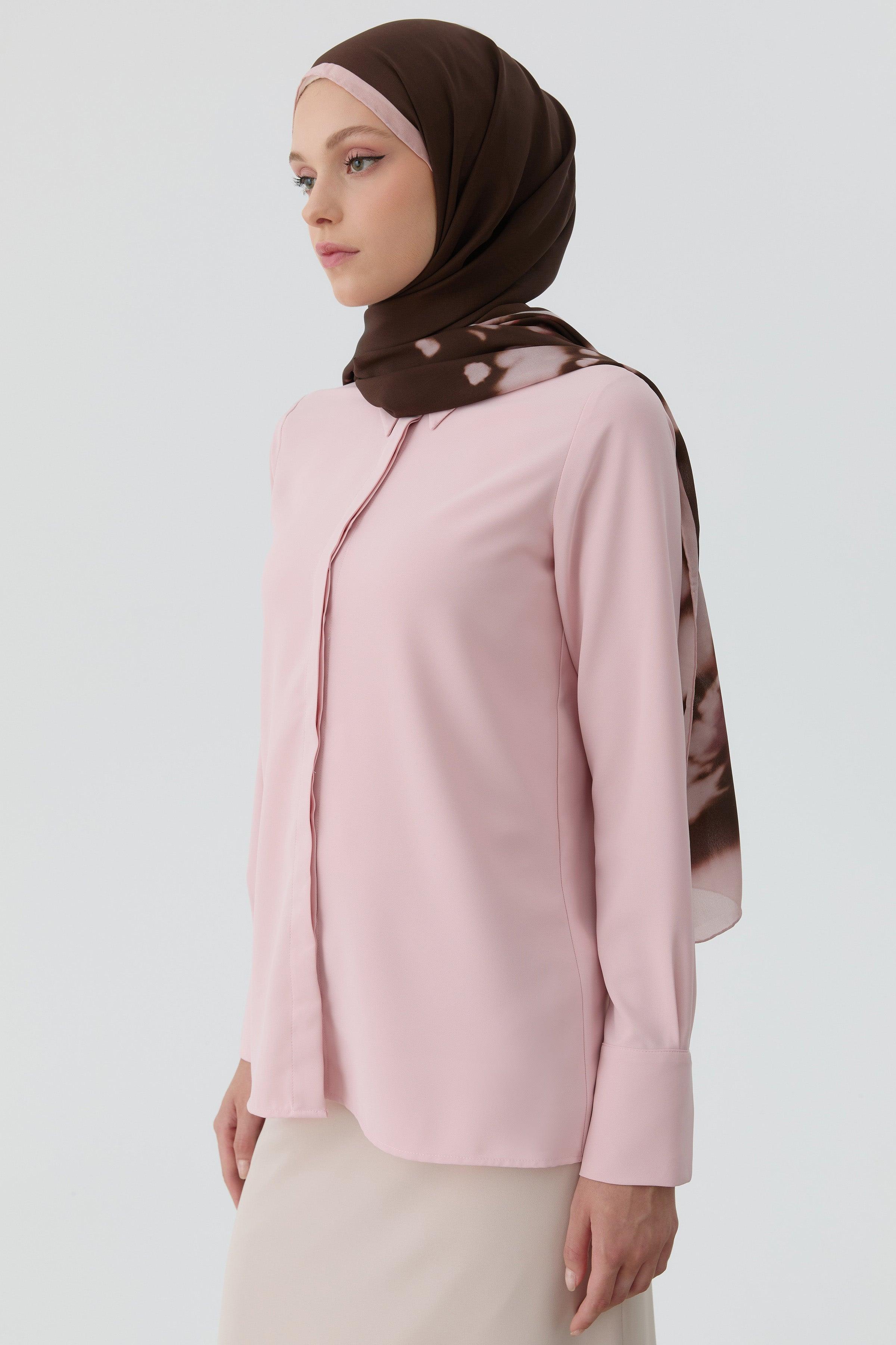 Chemise basique à patte de boutonnage cachée - Rose poudré