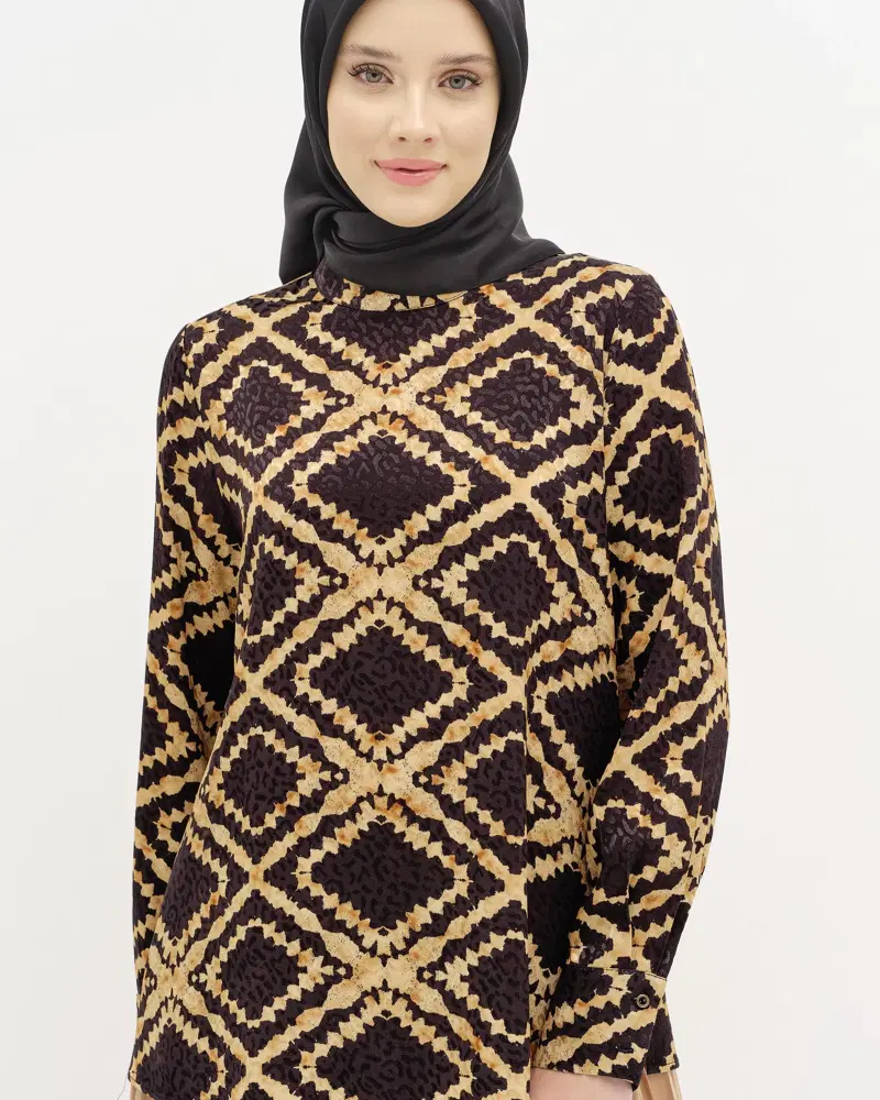 Chemisier à col de juge à motifs - Tabac