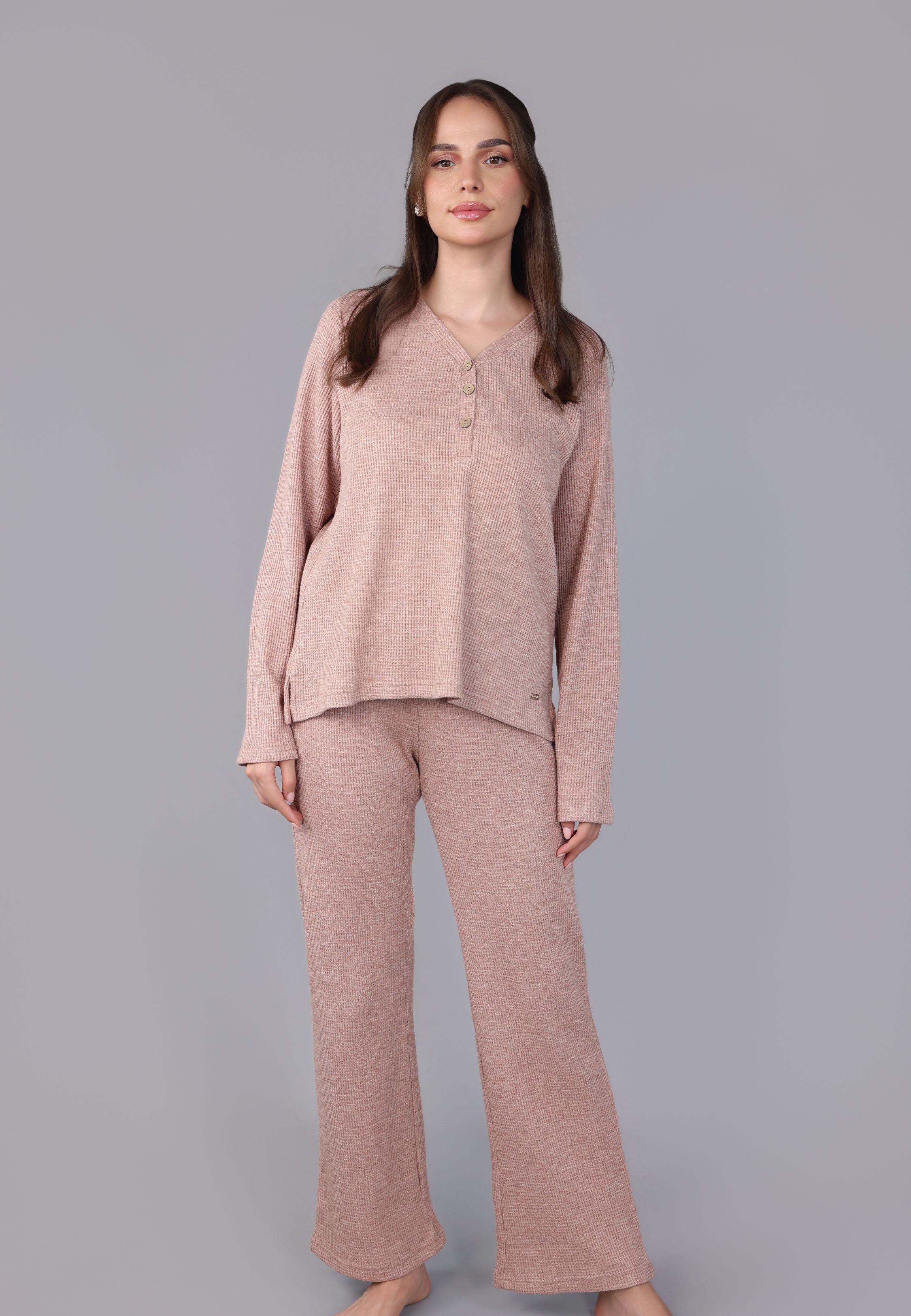 Ensemble Pyjama à Col V et Boutons | Collection Waffle