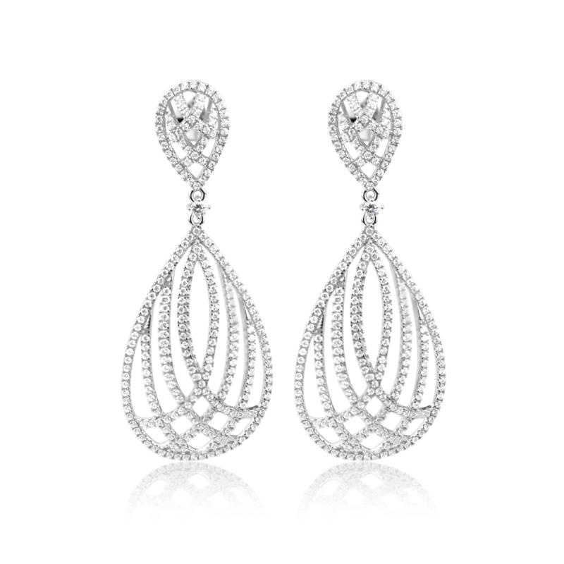 Boucles d'oreilles ovale pendantes en Argent 925 Rh
