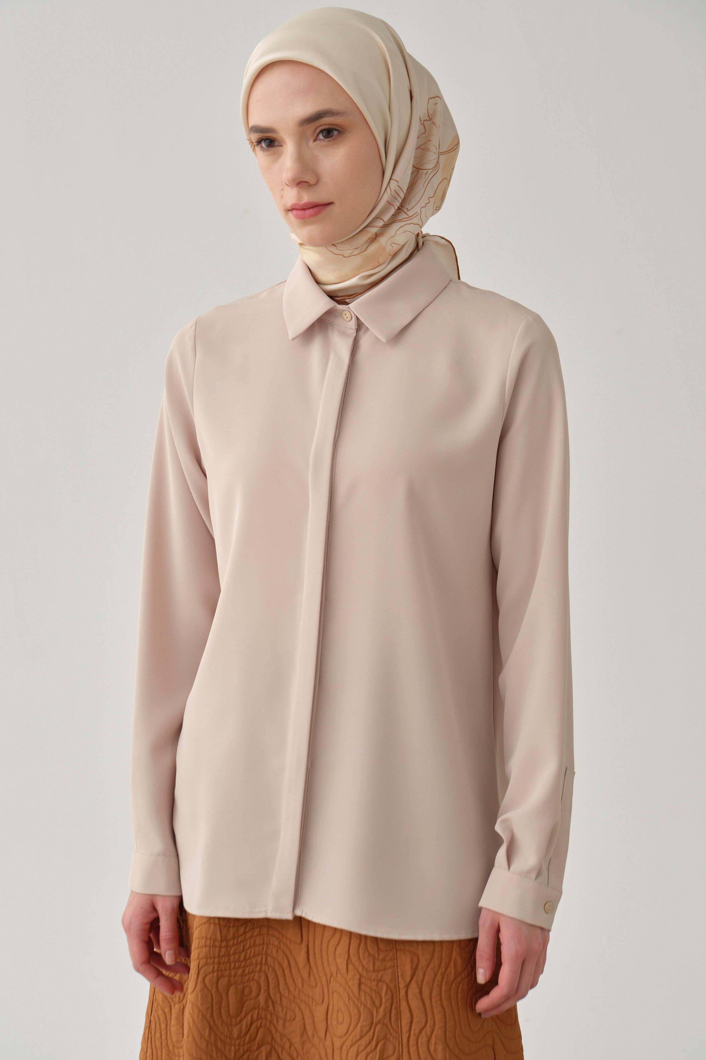 Chemise Basique à Patte de Boutonnage Cachée - Beige