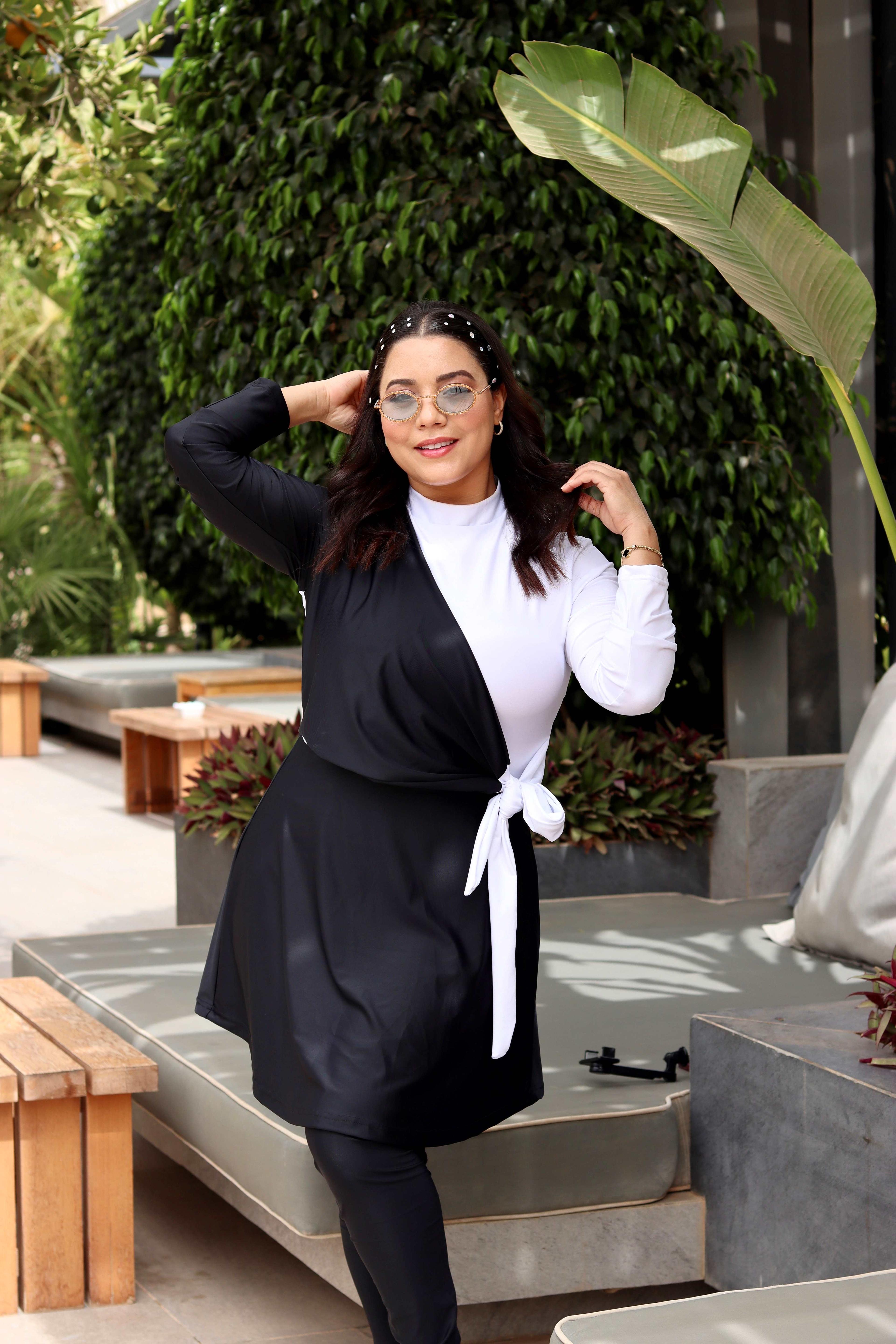 Burkini bicolore noir et blanc