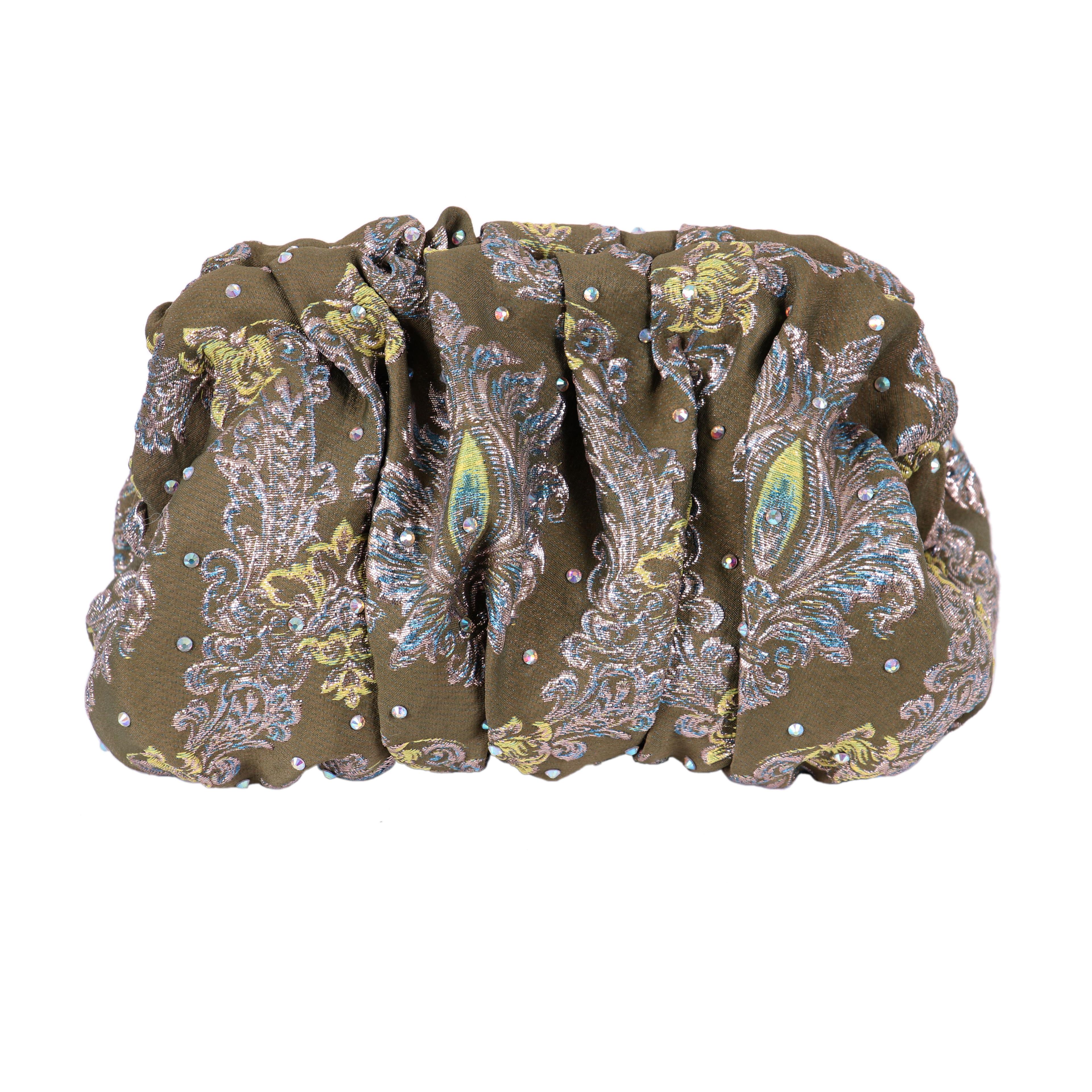 Sac en brocart vert dessins argentés