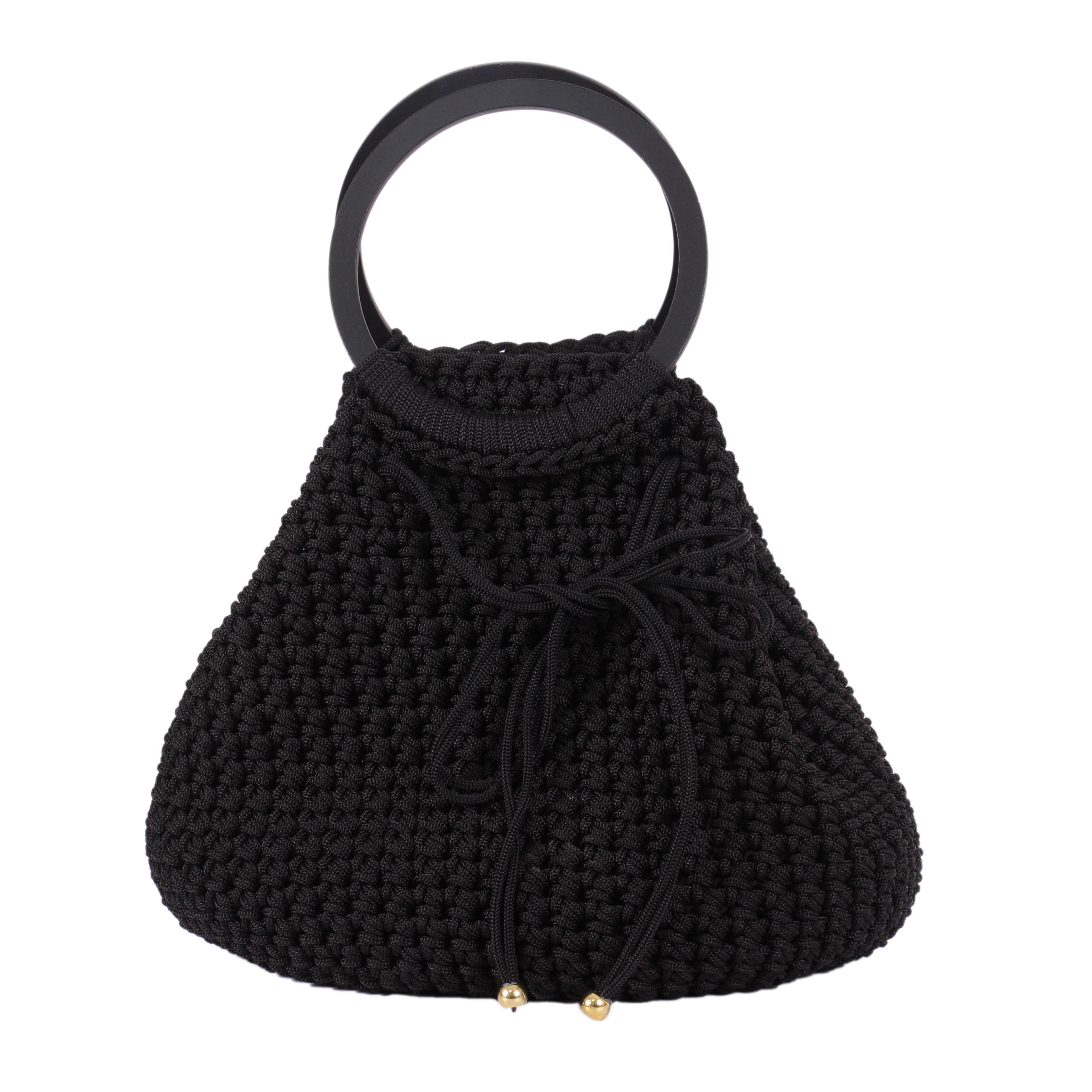 Sac seau en crochet noir