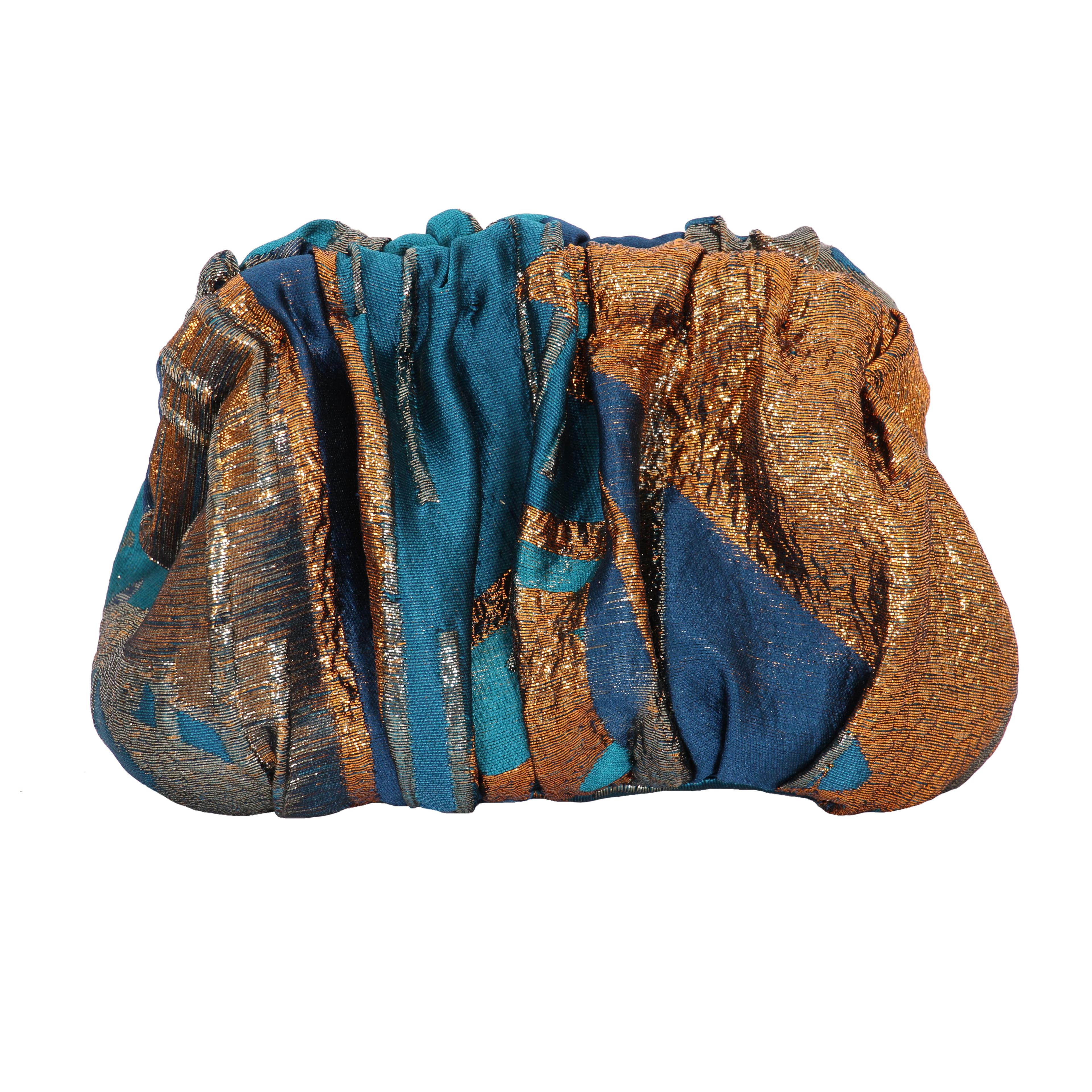 Sac en brocart bleu canard et bronze
