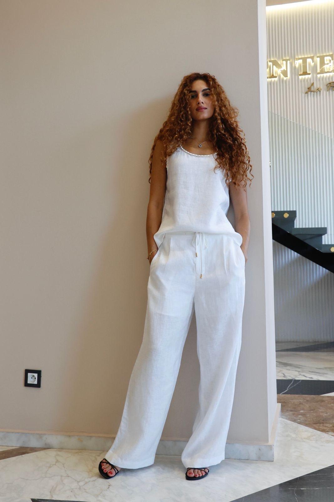 PANTALON EN LIN BLANC