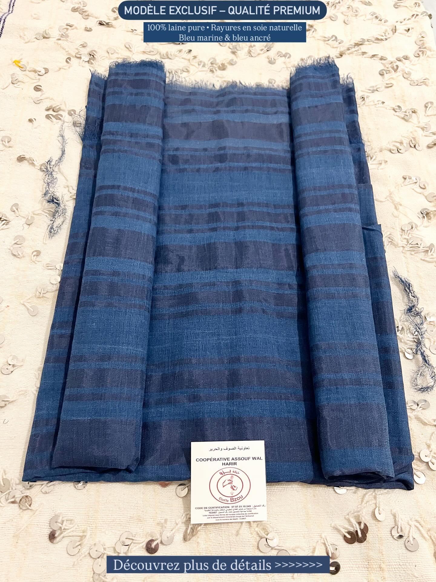 Tissu Bzioui Élégance Marine Ton sur ton