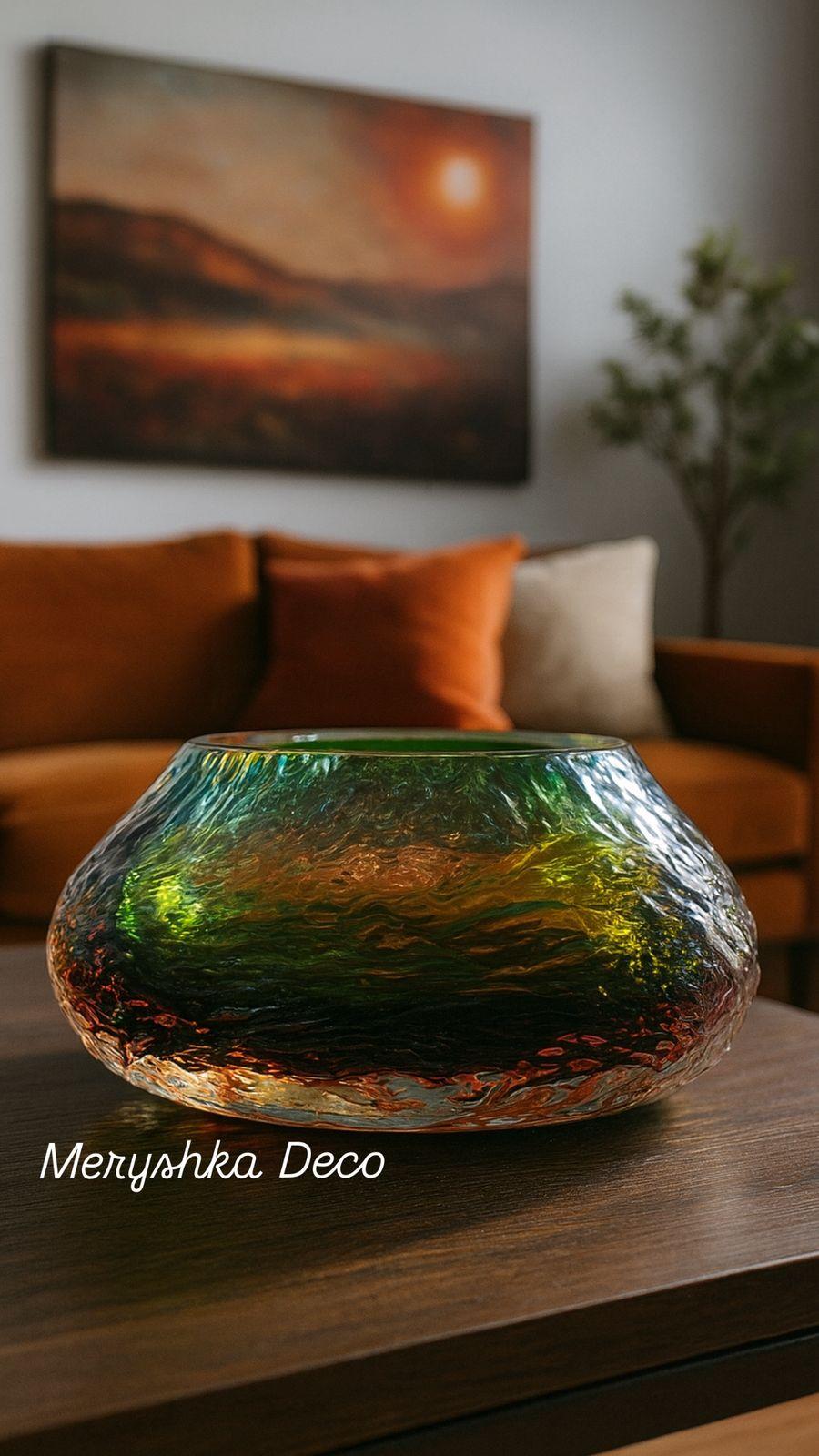 Vase décoratif en verre soufflé multicolore