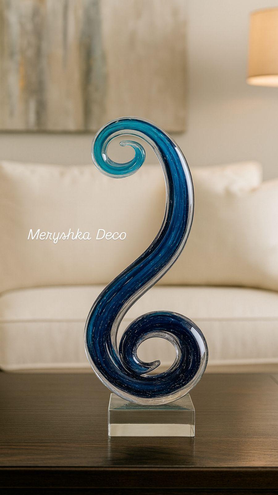 Sculpture décorative en verre spirale bleu