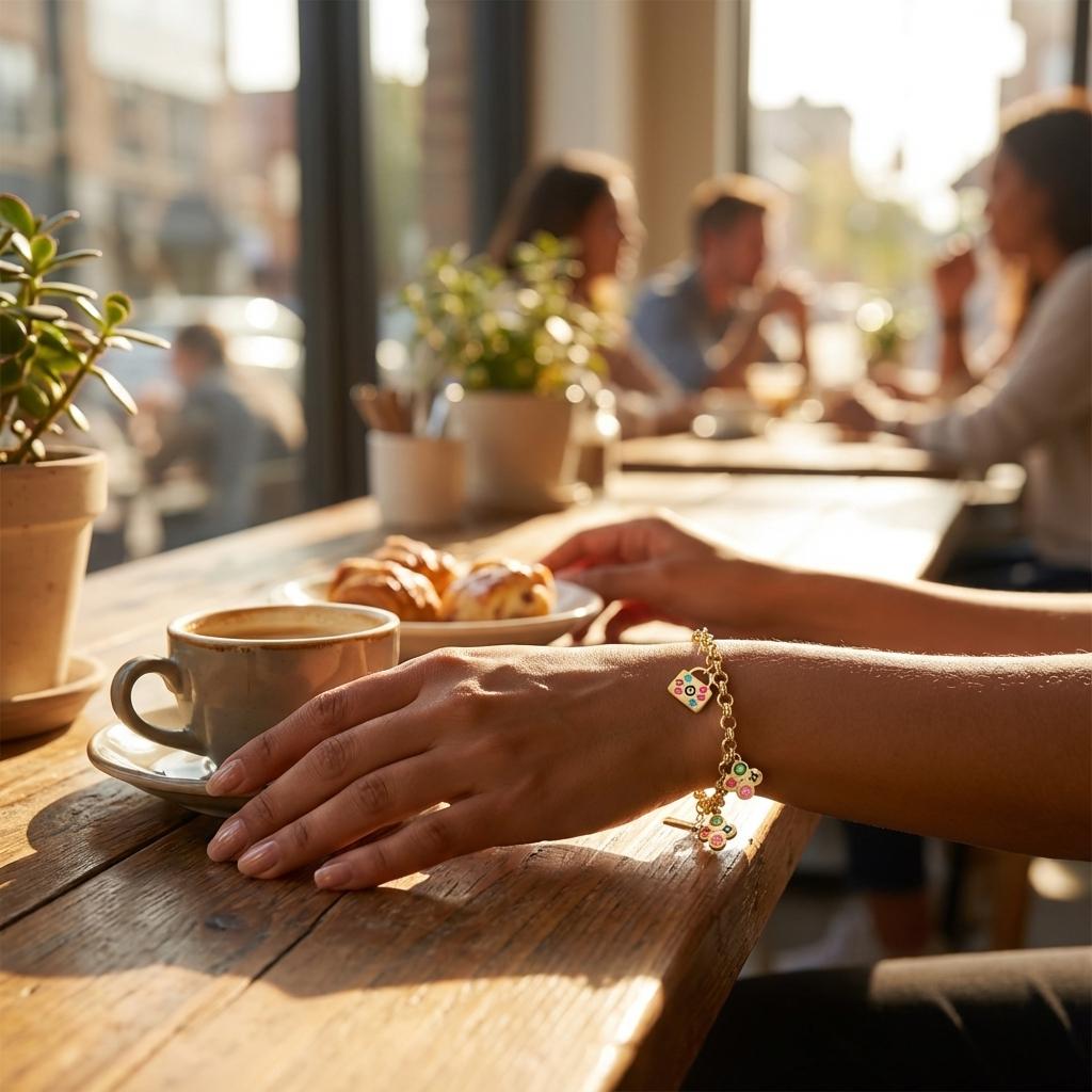 Gourmette avec pendentifs floraux émaillés