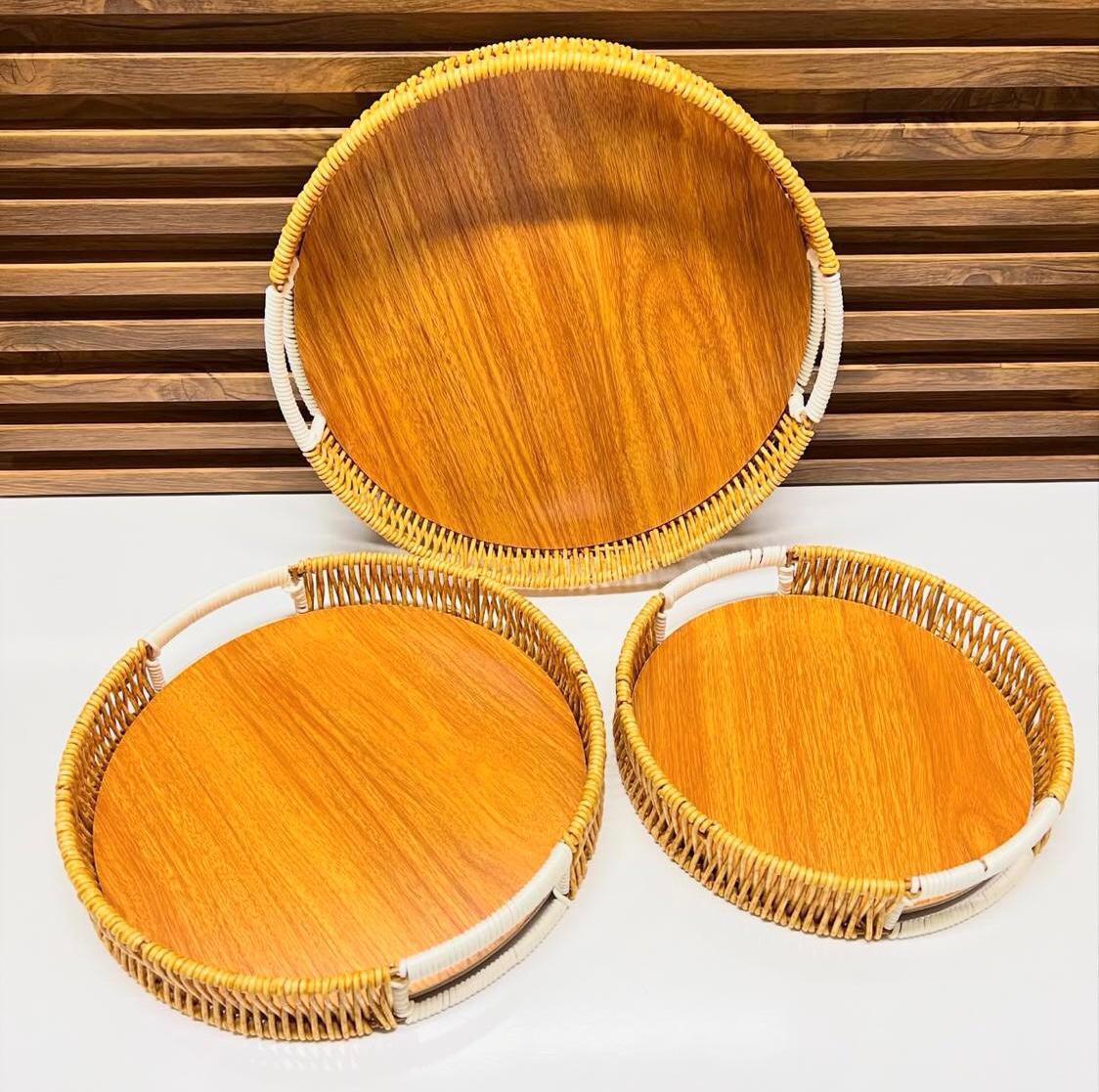 Set 3 plateaux en bambou avec détail doré