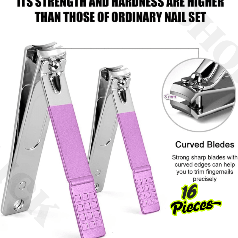 Ensemble de Coupe-Ongles en Acier Inoxydable avec cuillère à Oreille Coupe-Ongles - 16 pièces