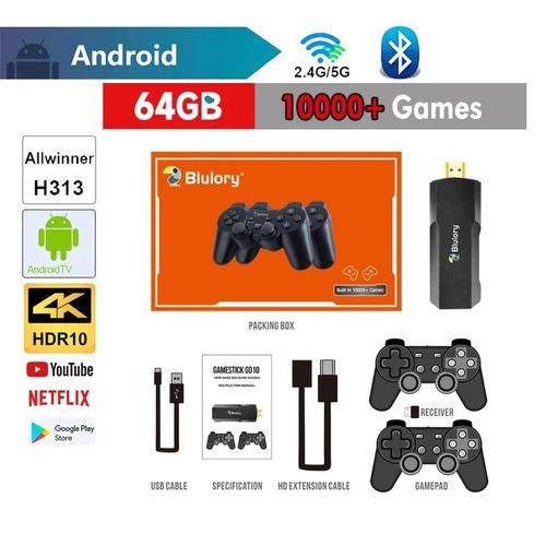 2 en 1 Tv Box Android 4k et Console de Jeu Vidéo 10 000 Jeux avec 2 Manettes