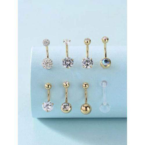 8 pièces/set Acier inoxydable À Strass Anneau À Nombril Pour Femme