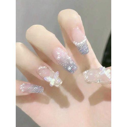 24 pieces faux ongles brillant+ lime+ feuille ruban