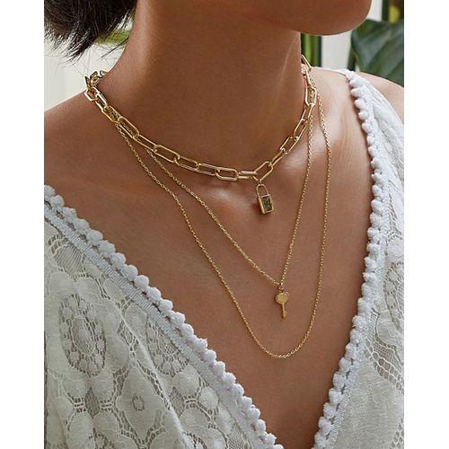 Collier Femme 2 Chaines doré Avec Pendentif clé