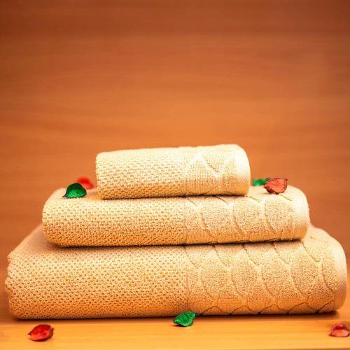 cassilia pack 3 serviettes 100% coton beige
