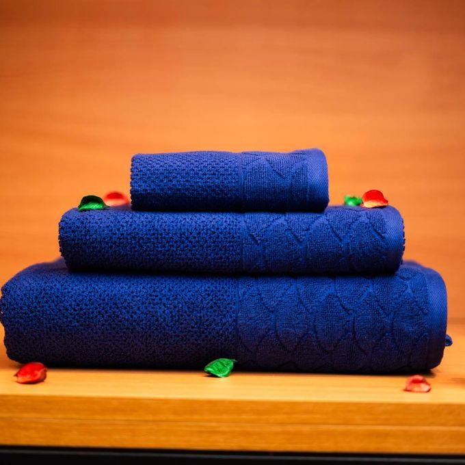 cassilia G019 pack 3 serviettes 100% coton bleu marine