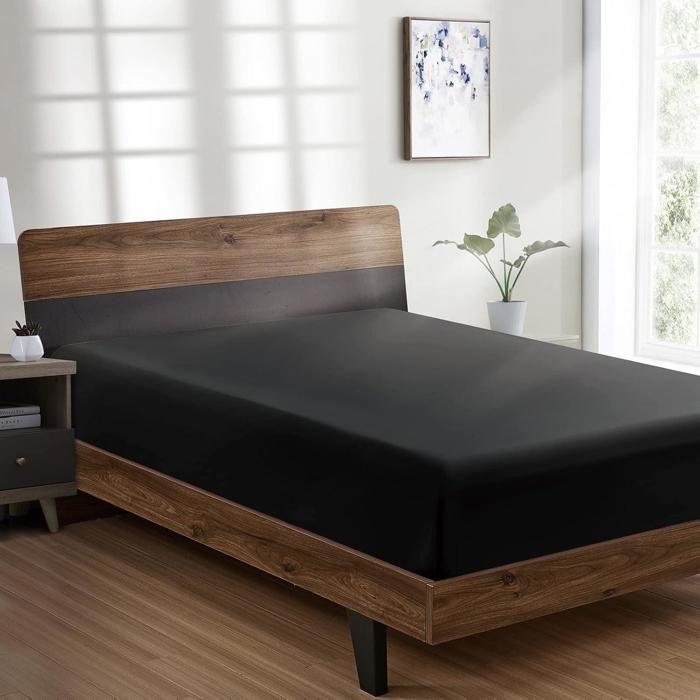 Drap Housse uni Noir 1 Place (90x200x30 cm) - Doux & Anti-allérgique