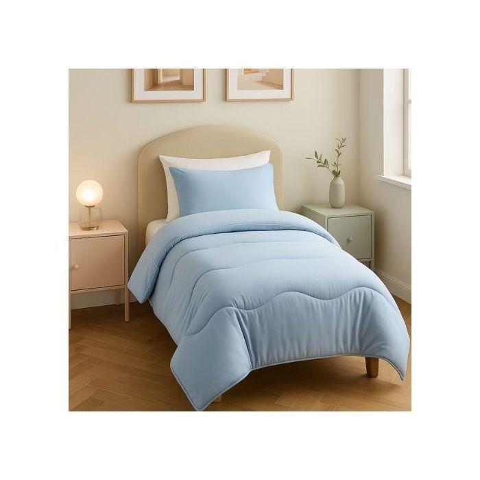 Couette Uni Microfibre Bleu Glacier (1Place) 160x220 cm +1 TO Offert // Chaude (C°++) & antiallérgique