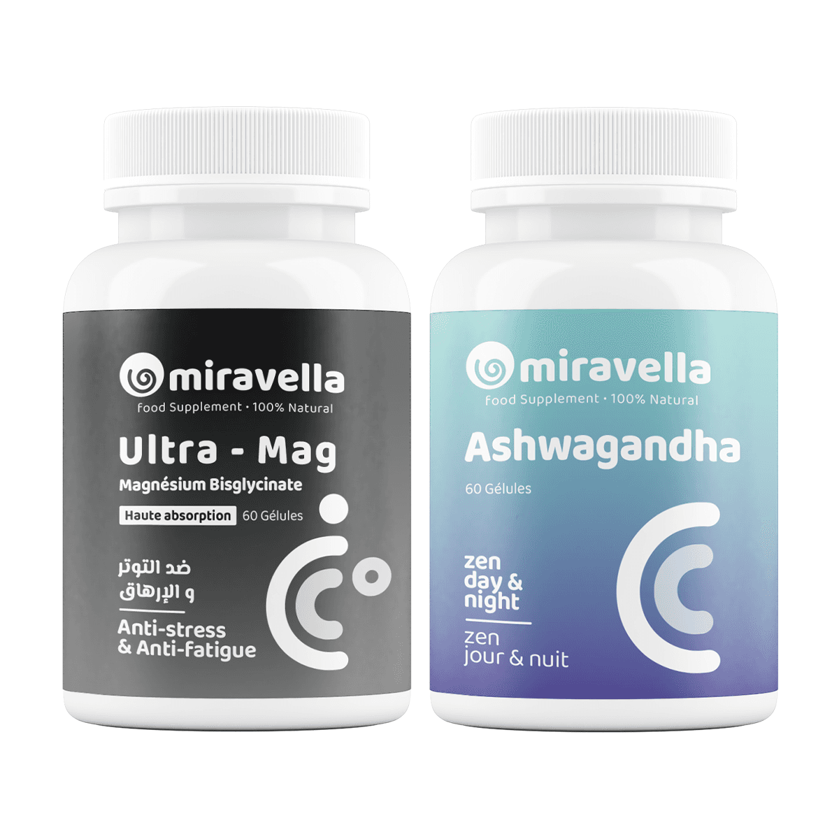 Pack Duo Magnésium Bisglycinate et Ashwagandha - Miravella Complément Alimentaire