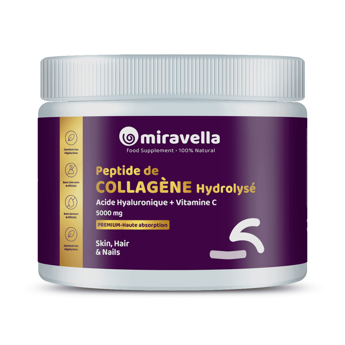 Peptide de Collagène Hydrolysé et Vitamine C - 5000 mg - Miravella