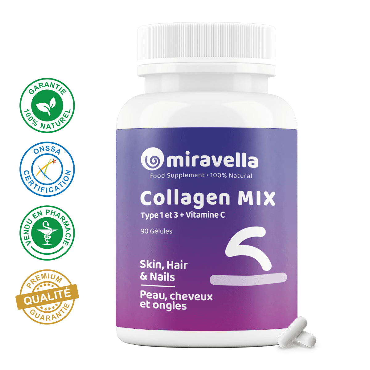 Collagène Marin type 1 et 3 + Vitamine C 90 gélules 100% naturel