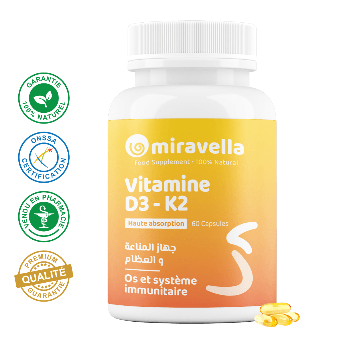 Vitamine D3-K2 , 60 capsules 100% naturel