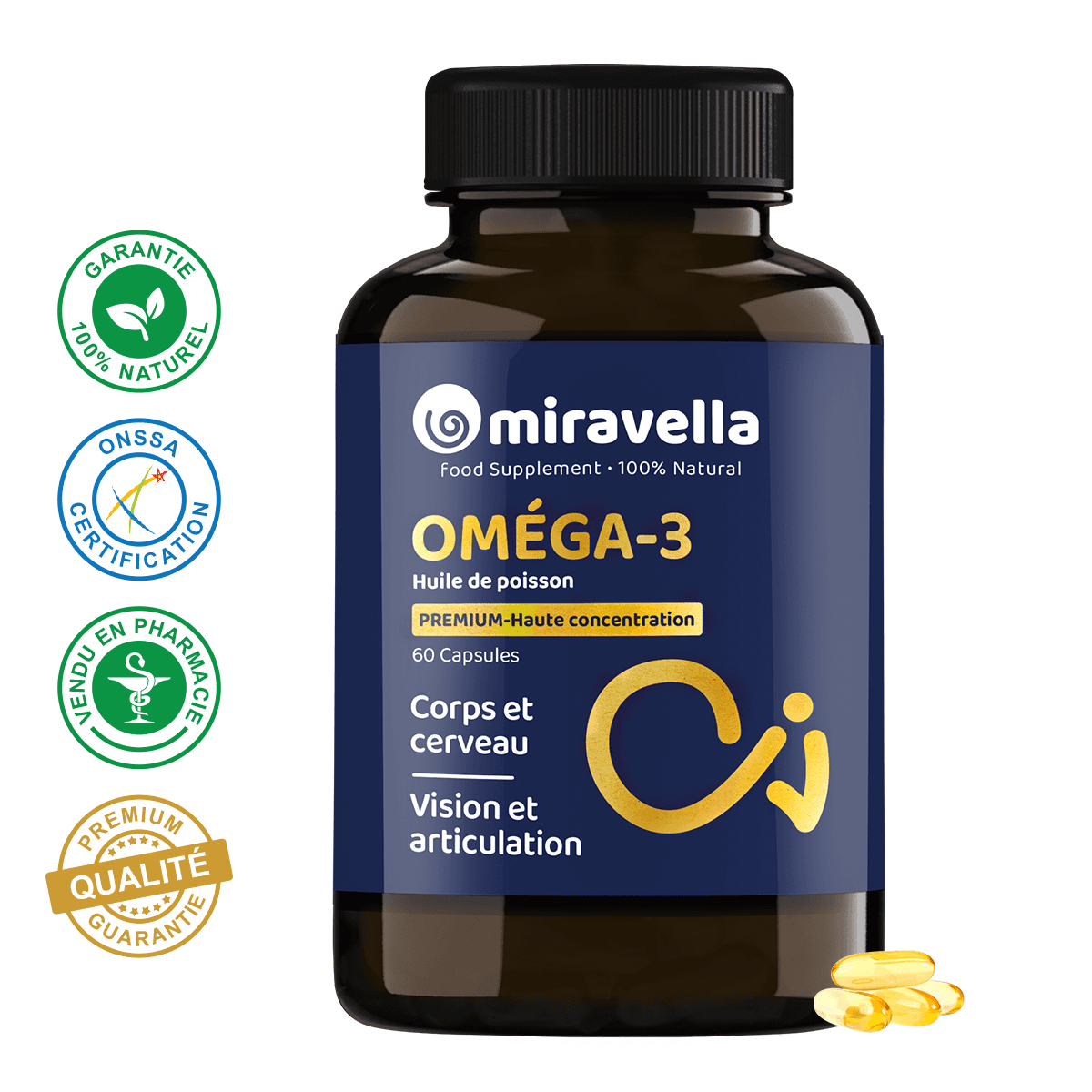 Oméga 3 Huile de poisson 60 capsules 100% naturel