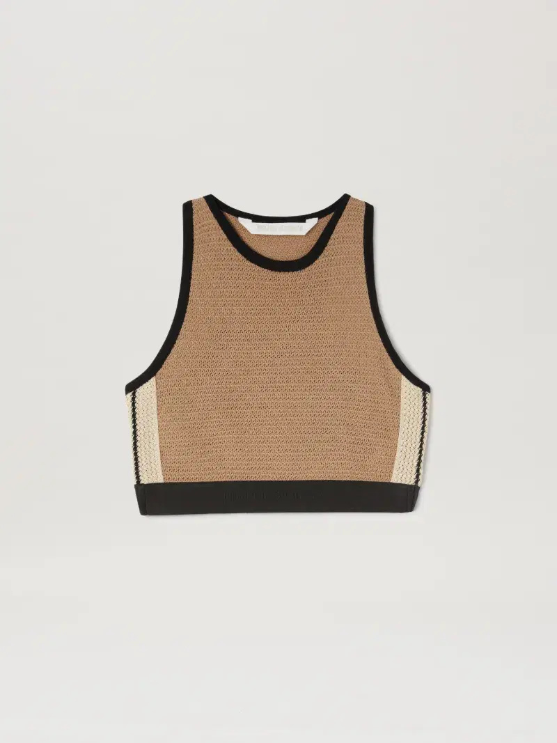 LOGO TAPE KNIT TOP LIGHT BROWN BLACK