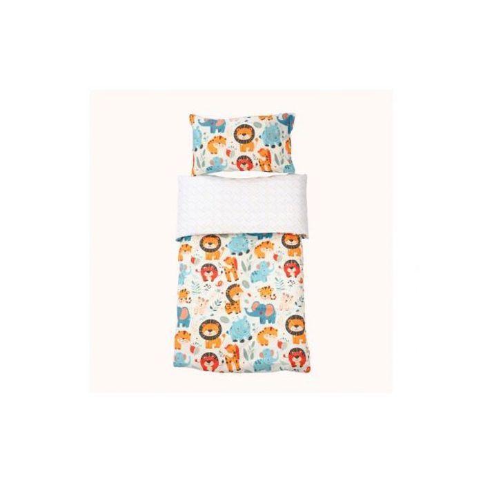 Housse de Couette Bébé Premium Double Face Jungle Joyeuse (Housse -115x130cm- + 1 Taies d’Oreiller -30x50 cm-) // Collection Berçeaux de Rêves !