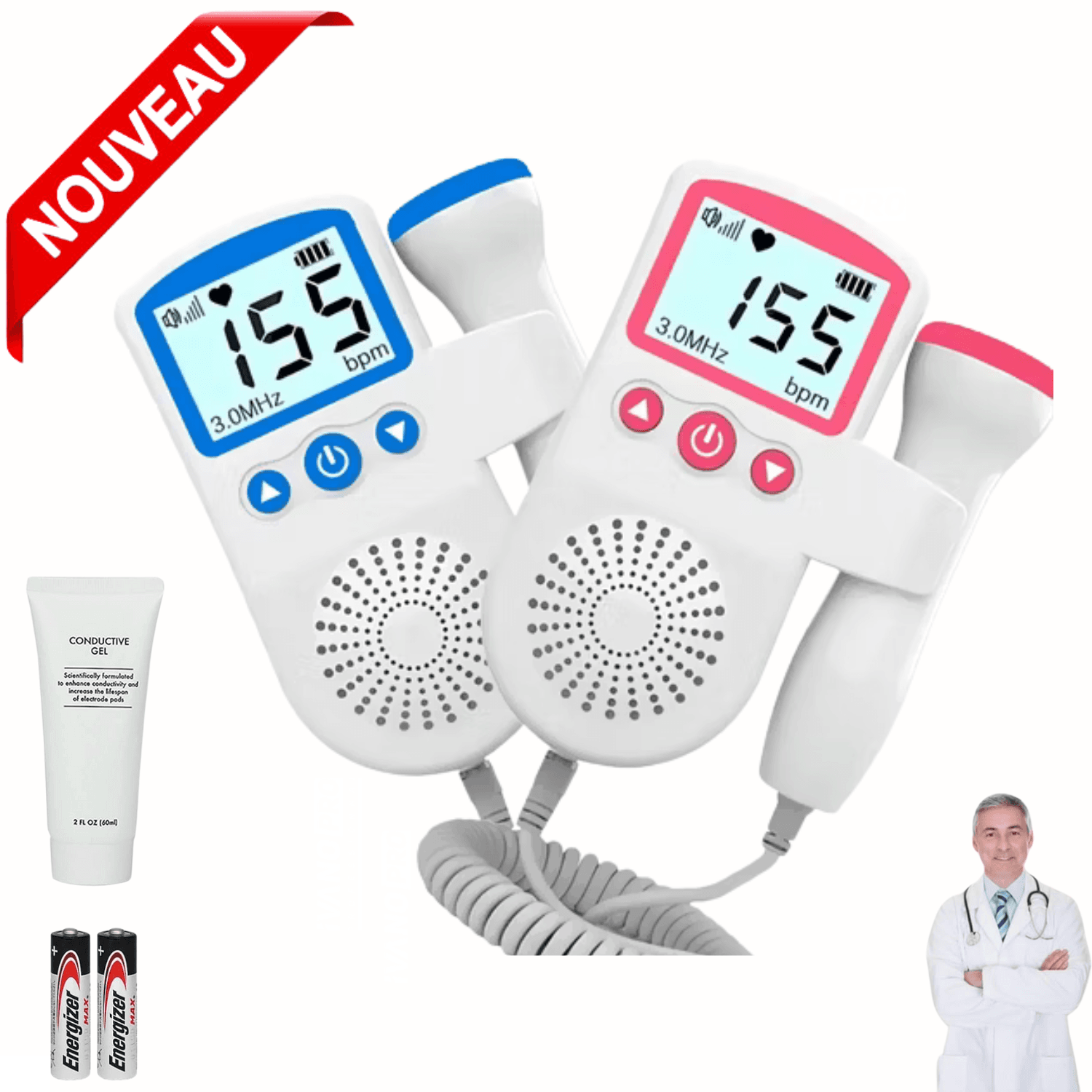 Doppler Fœtal de Grossesse – Moniteur de Fréquence Cardiaque Bébé Facile à Utiliser (Couleur Aléatoire)