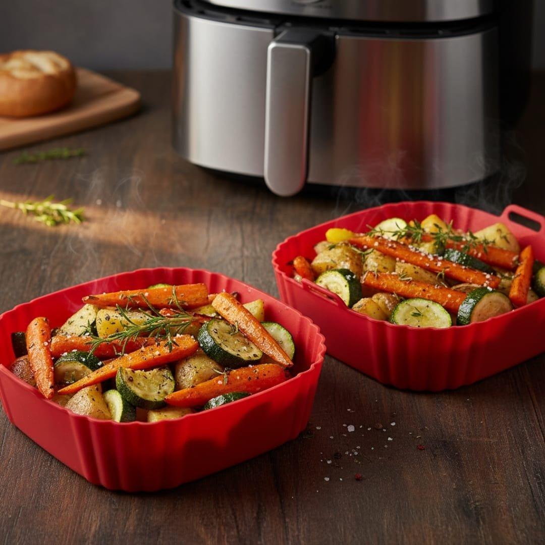 2 Moules en silicone alimentaire résistants à la chaleur 20 cm, pour air fryer couleurs et modèles aléatoires