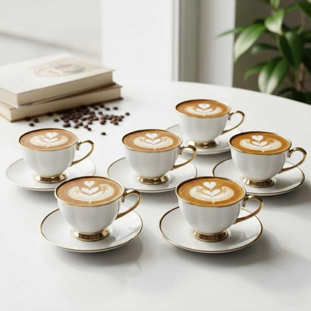 set de 6 tasses à thé en porcelaine 200ml avec avec 6 assiettes sous tasse – Élégance et raffinement intemporel