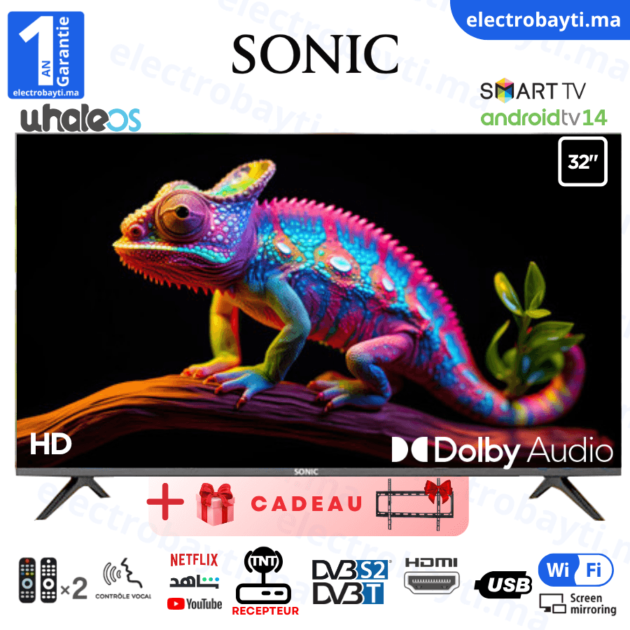 32 Smart TV - Frameless HD - Récepteur Intégré HDMI + Support Mural