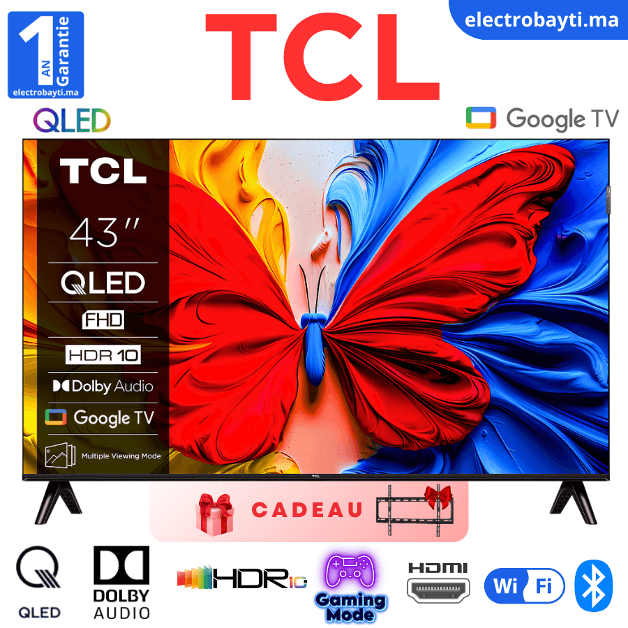 TCL - 43 Smart TV QLED Full HD Google TV et Dolby Audio, écran plat, 43S5K Garantie 2ans