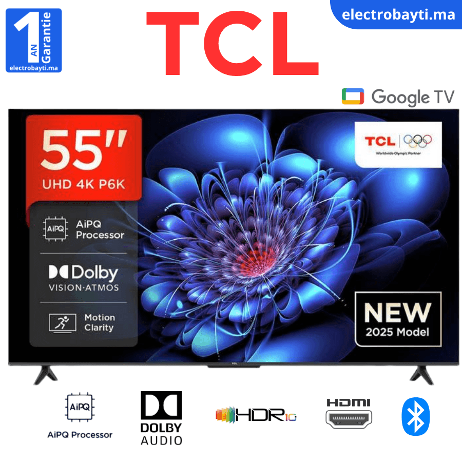 TCL - TV Google 55 pouces – 4K UHD HDR10, Smart TV, HDMI 2.1 - 55P6K