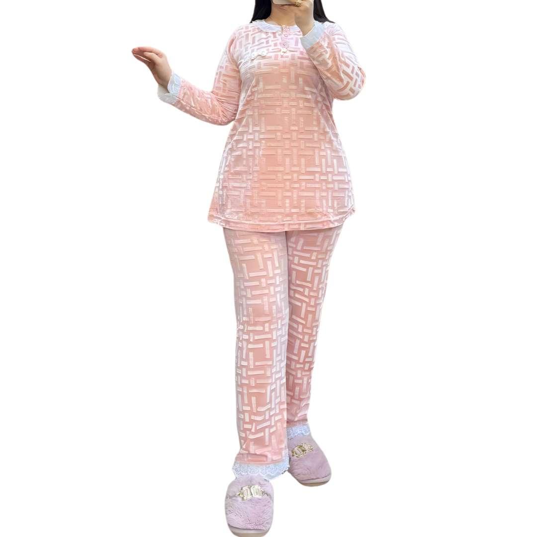 Pyjama femme en velours beige relief doux ensemble cocooning pour détente