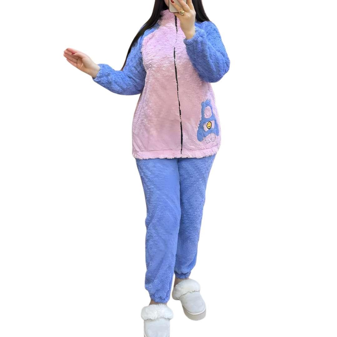 Pyjama fluffy femme d’hiver peluche douce warm set cocooning agréable à porter