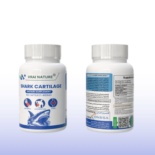 SHARK CARTILAGE – Santé des Articulations & Mobilité | 60 Gélules, 480 mg | Produit par VRAI NATURE, Certifié par l’ONSSA