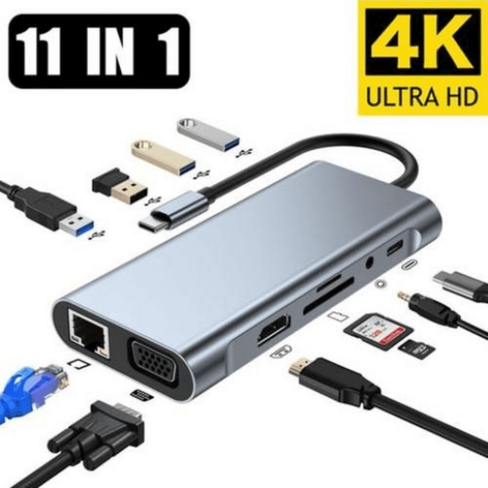 Hub Type-c 11 en 1 Station d’accueil Compatible Macbook et PC, HDMI VGA RJ45