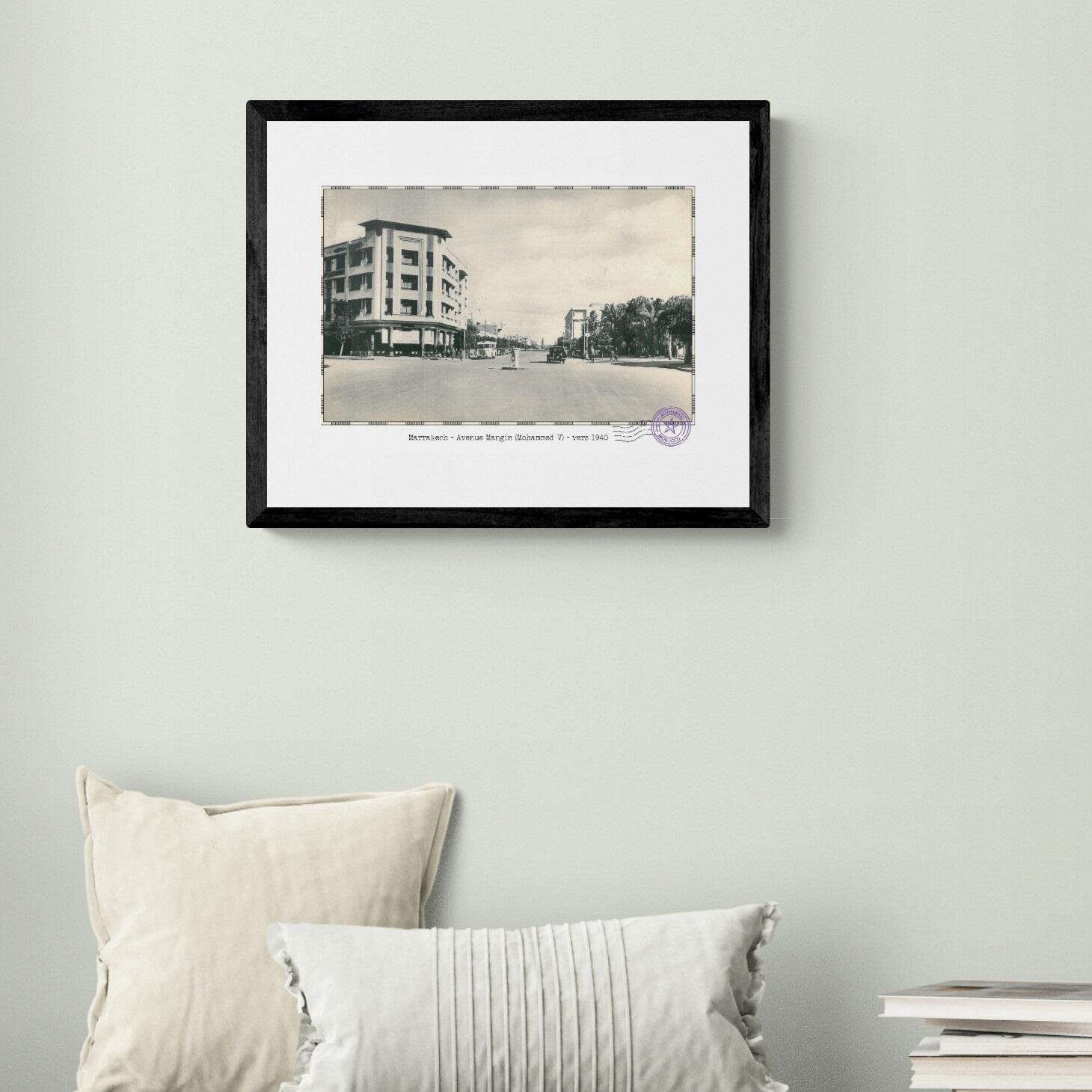 Affiche d'une vue ancienne de Marrakech - Avenue Mangin (Mohammed V) - vers 1940 - reproduction